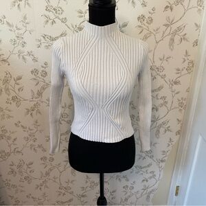 White Ribbed mock Neck